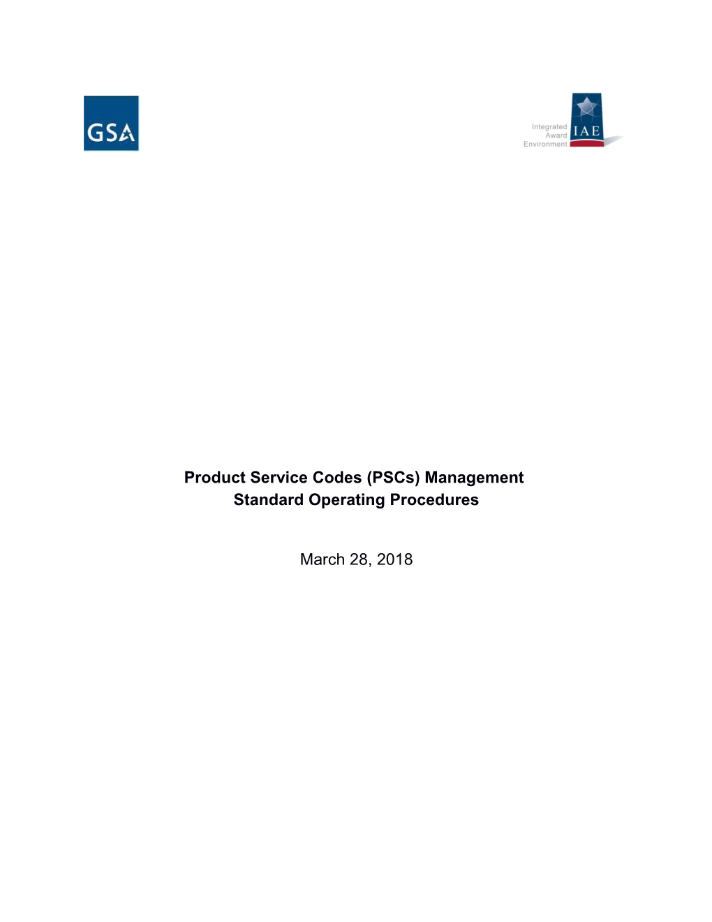 Product Service Codes (PSC) Management Standard Operating Proceduremarch 28, 2018