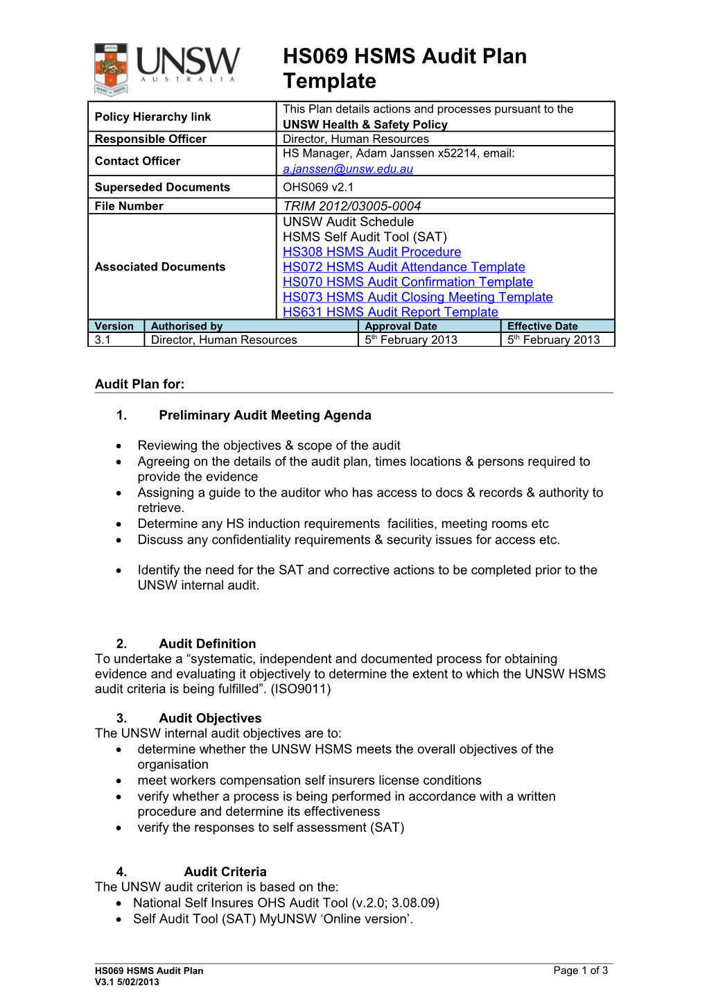 Audit Plan For