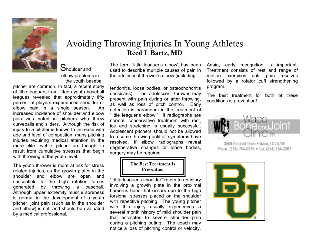 Avoiding Throwing Injuries in Young Athletes