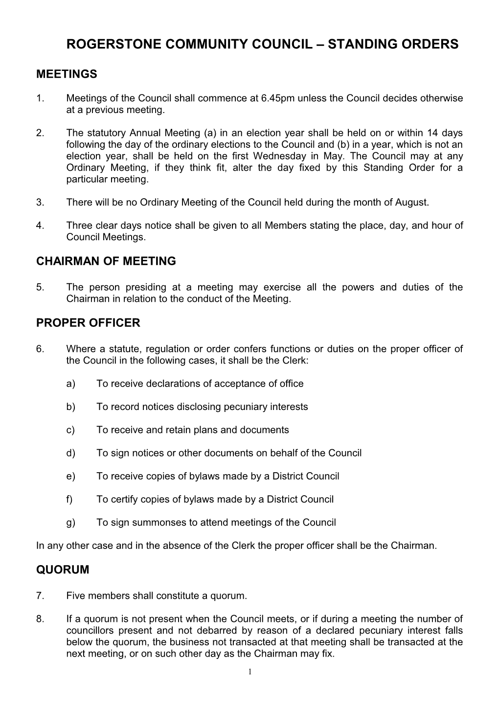 Rogerstone Community Council Standing Orders