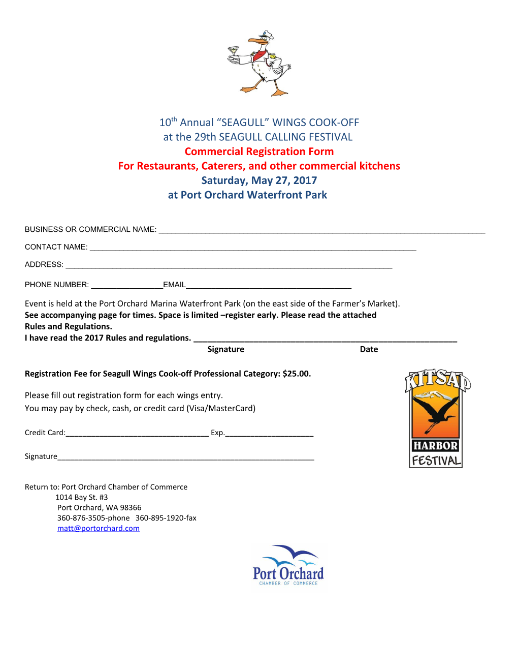 10Th Annual SEAGULL WINGS COOK-OFF at the 29Th SEAGULL CALLING FESTIVAL Commercial Registration