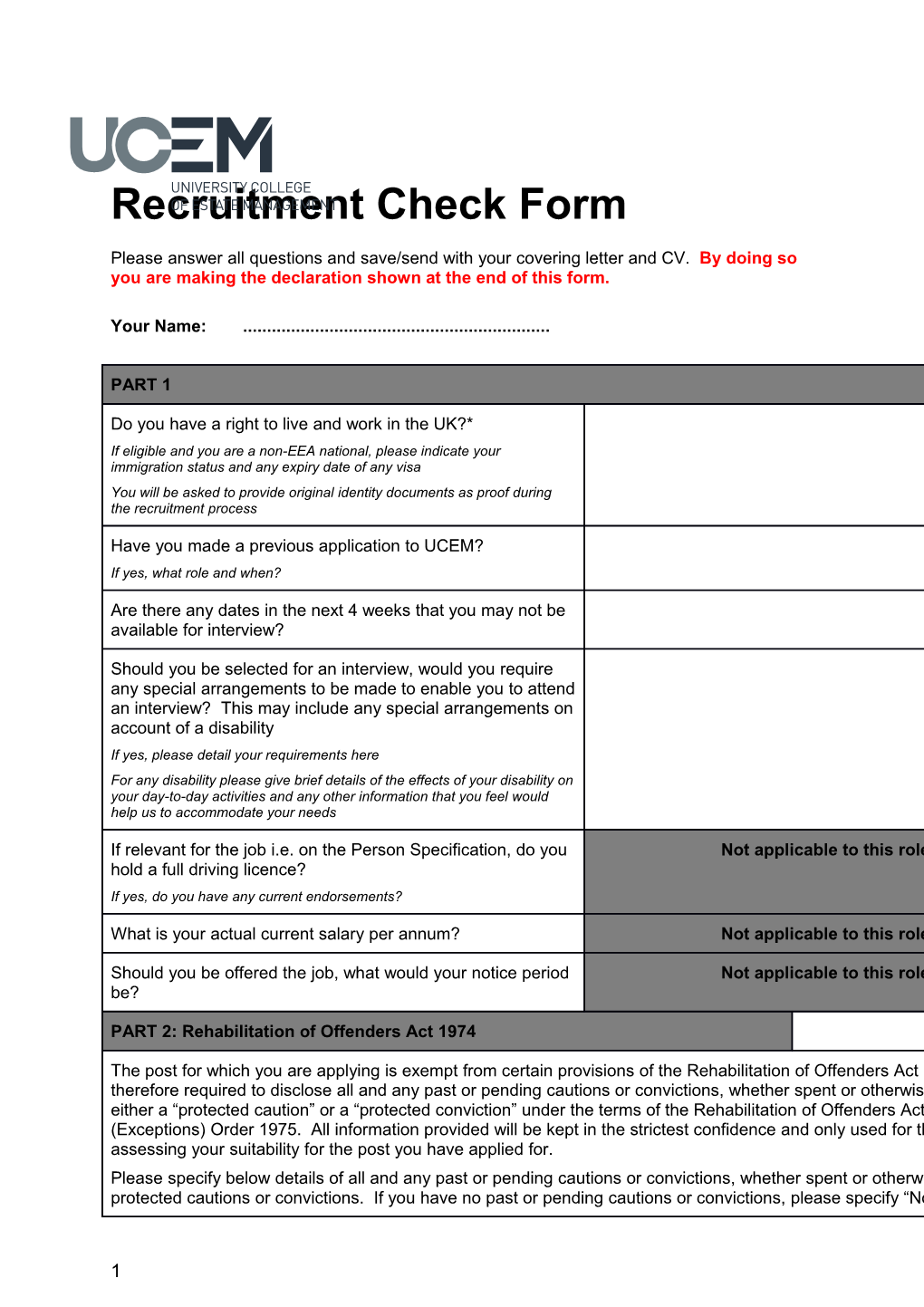 Recruitment Check Form