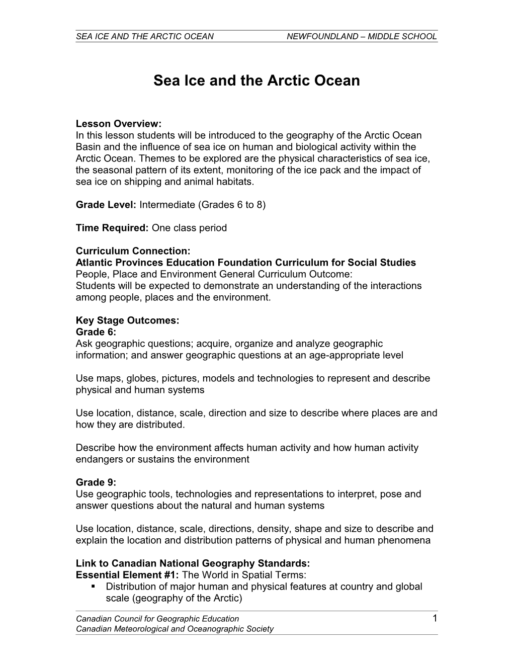 Sea Ice and the Arctic Oceannewfoundland Middle School