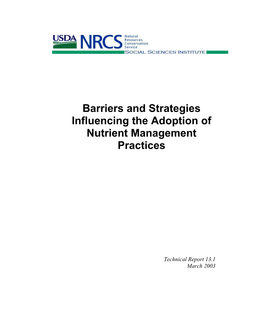 Adoption of Nutrient Management Practices: Barriers and Strategies