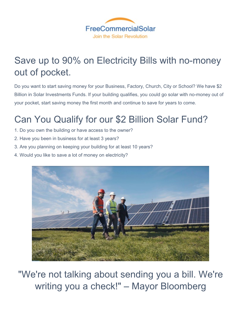 Save up to 90% on Electricity Bills with No-Money out of Pocket