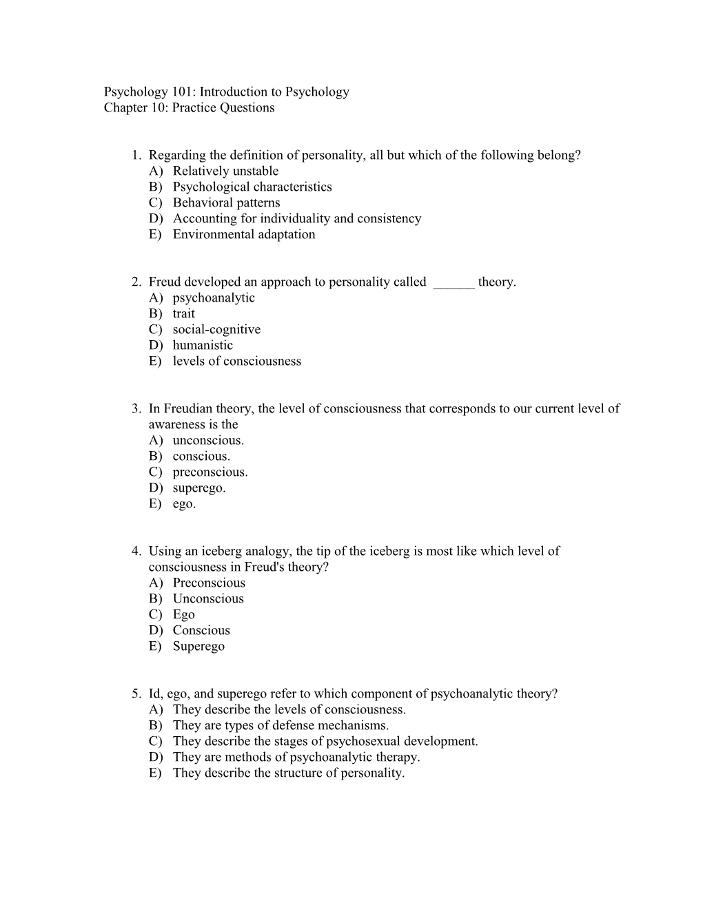 Psychology 101: Introduction to Psychology s1