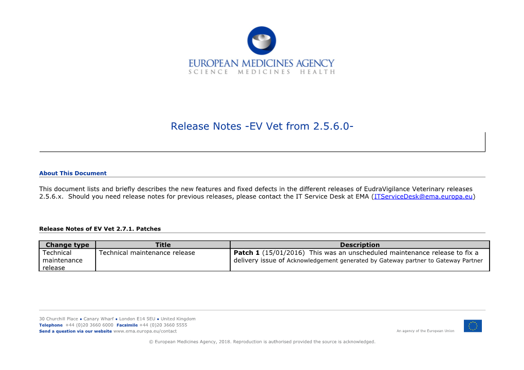 Release Notes -EV Vet from 2.5.6.0