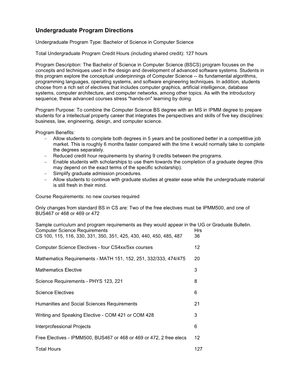 Undergraduate Program Directions