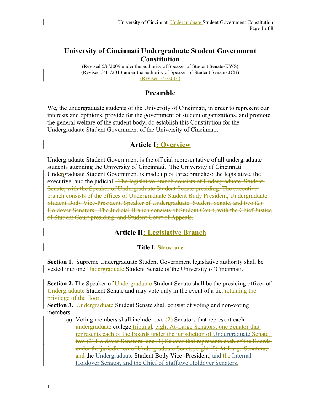 University of Cincinnati Student Government Constitution