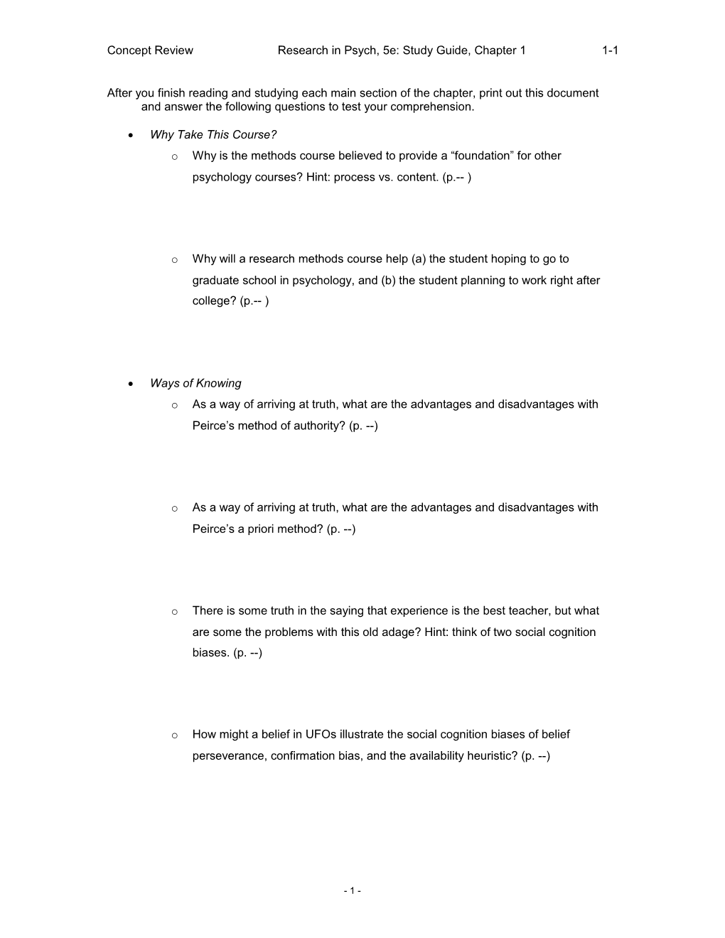 Concept Review Research in Psych, 5E: Study Guide, Chapter 1 1-4