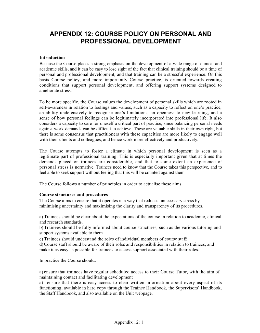 Appendix 12: Course Policy on Personal and Professional Development