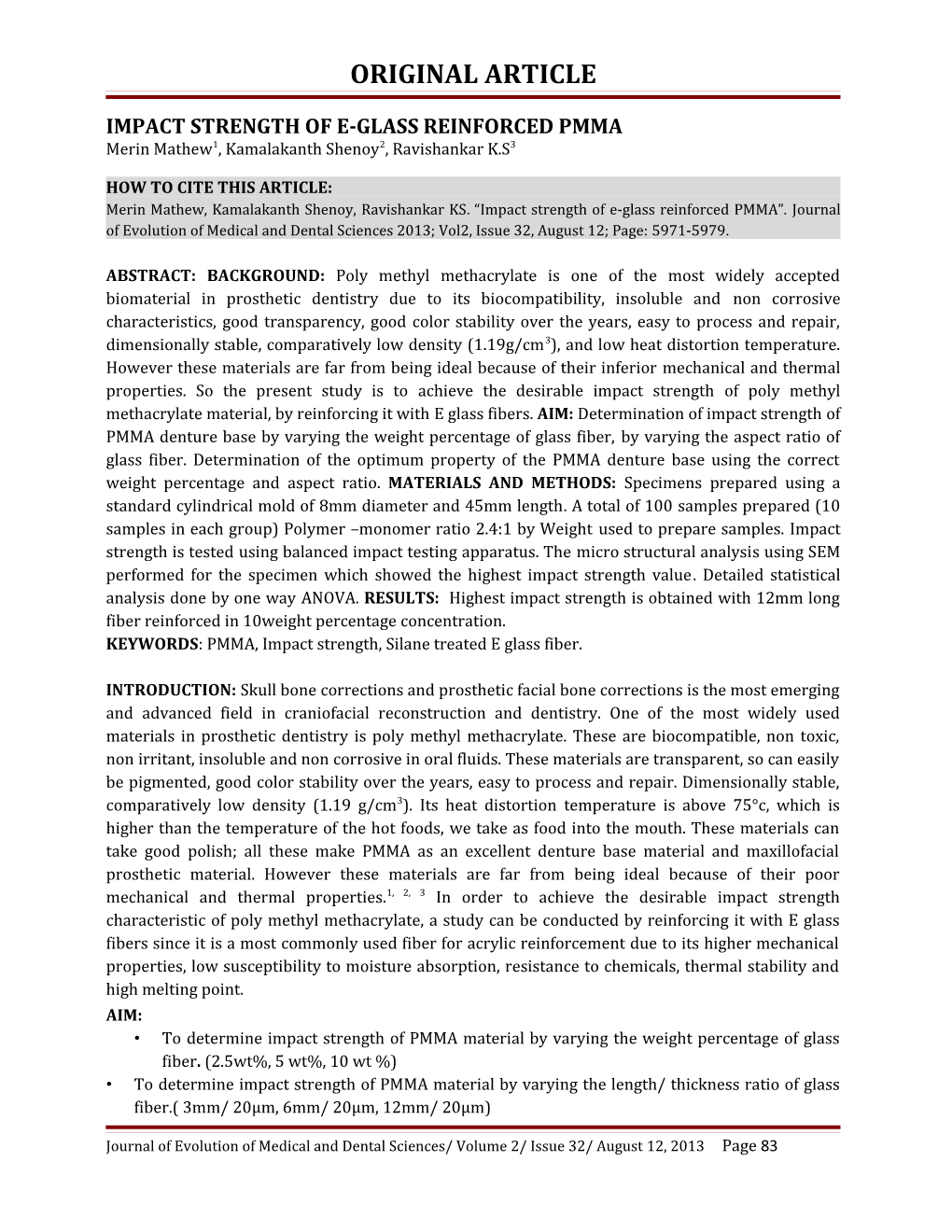 Impact Strength of E-Glass Reinforced Pmma