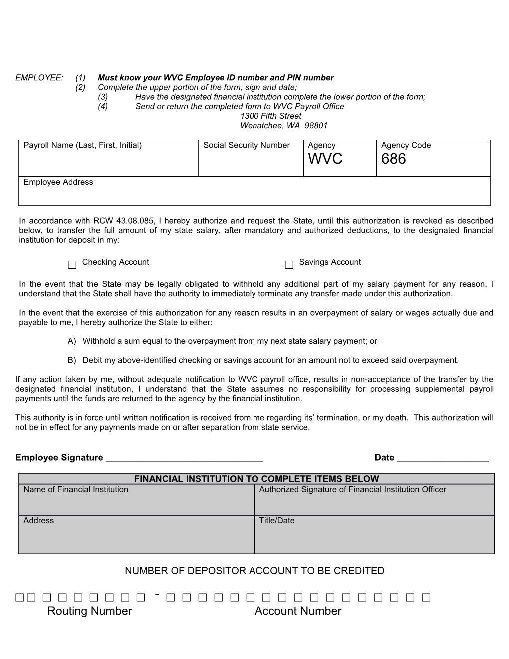 EMPLOYEE: (1) Must Know Your WVC Employee ID Number and PIN Number