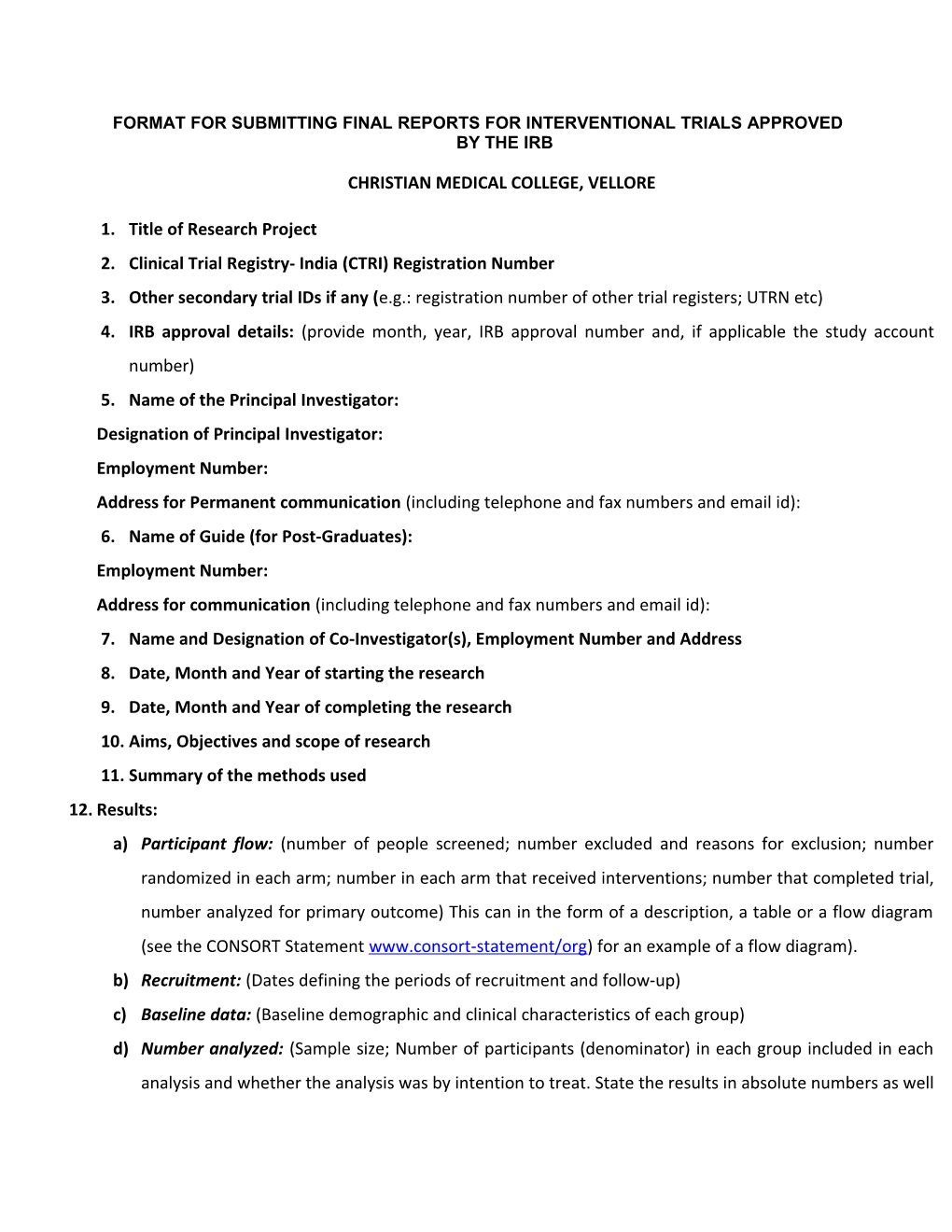 Format for Submitting Final Reports for Interventional Trials Approved