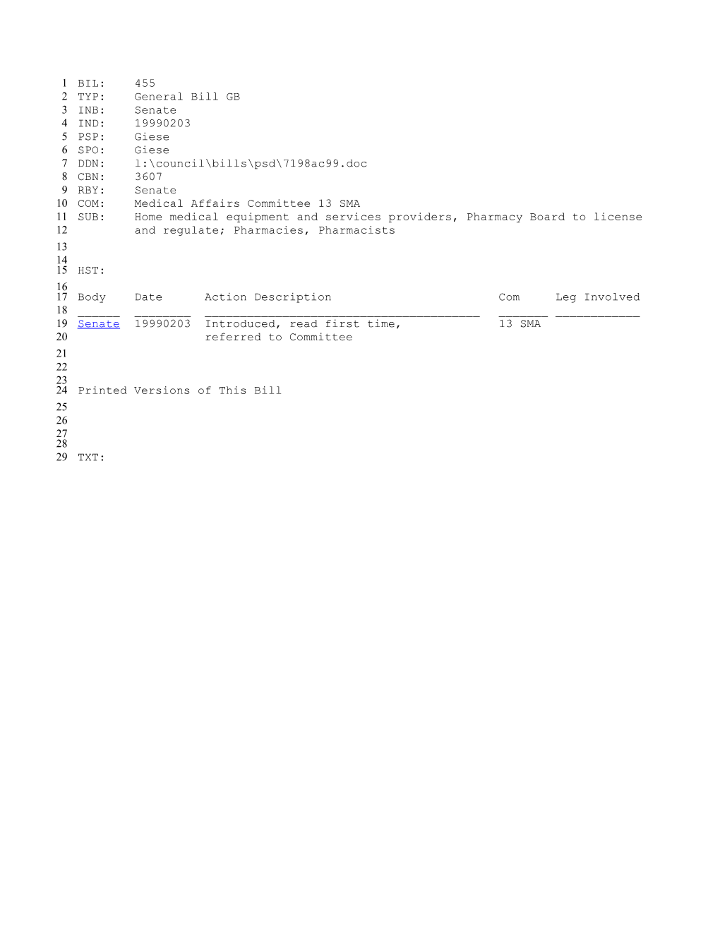 1999-2000 Bill 455: Home Medical Equipment and Services Providers, Pharmacy Board to License