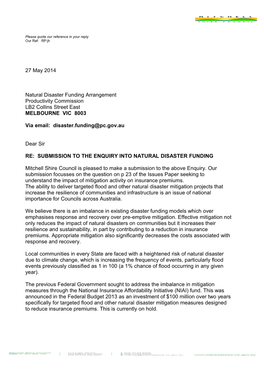 Submission 5 - Mitchell Shire Council - Natural Disaster Funding - Public Inquiry