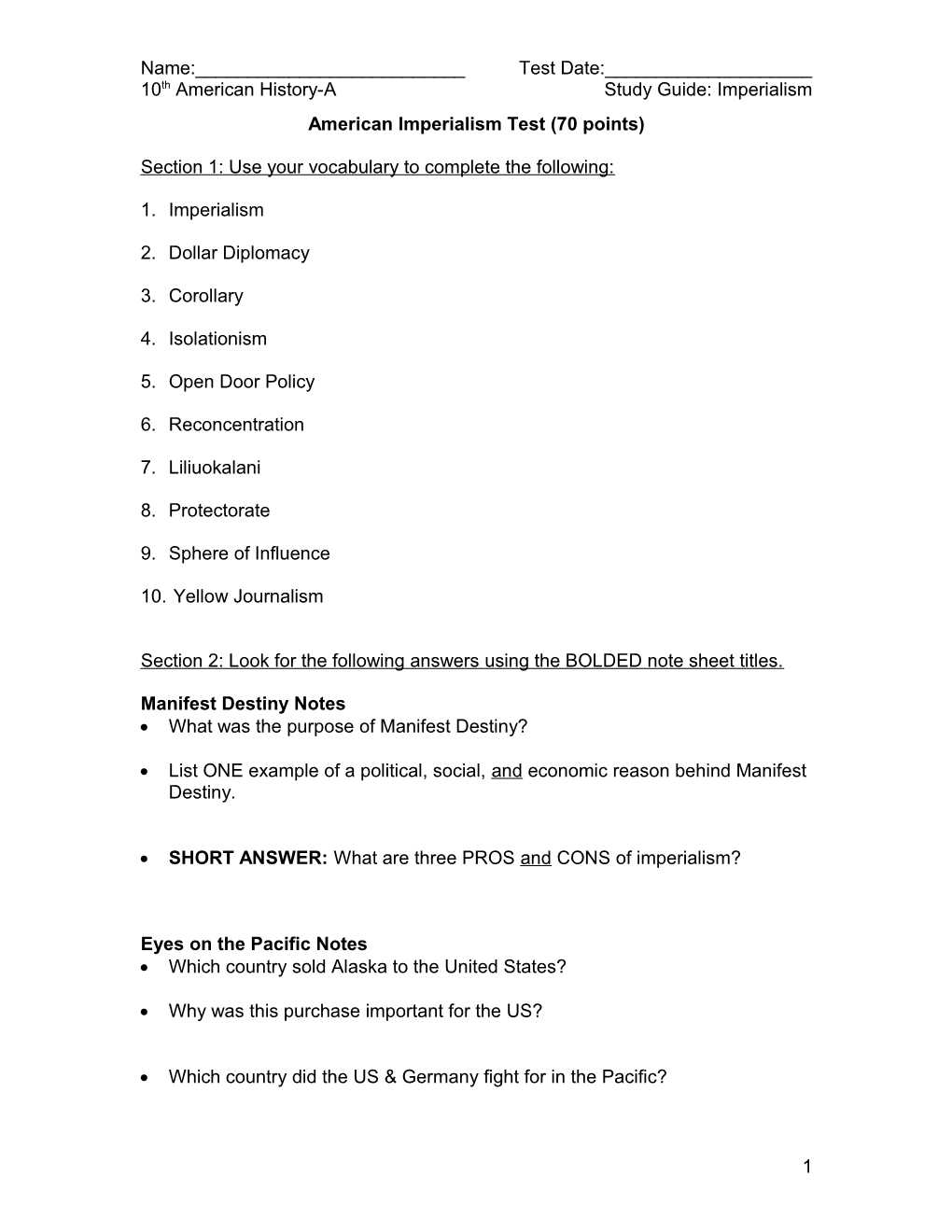 American Imperialism Test