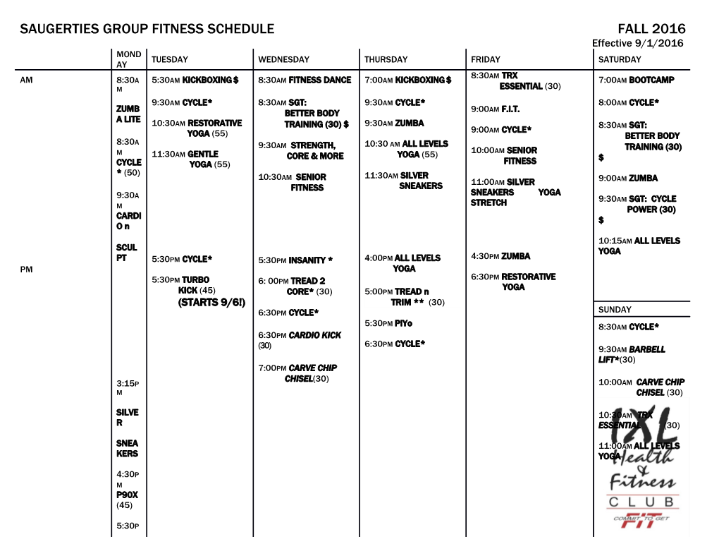 Saugerties Group Fitness Schedule