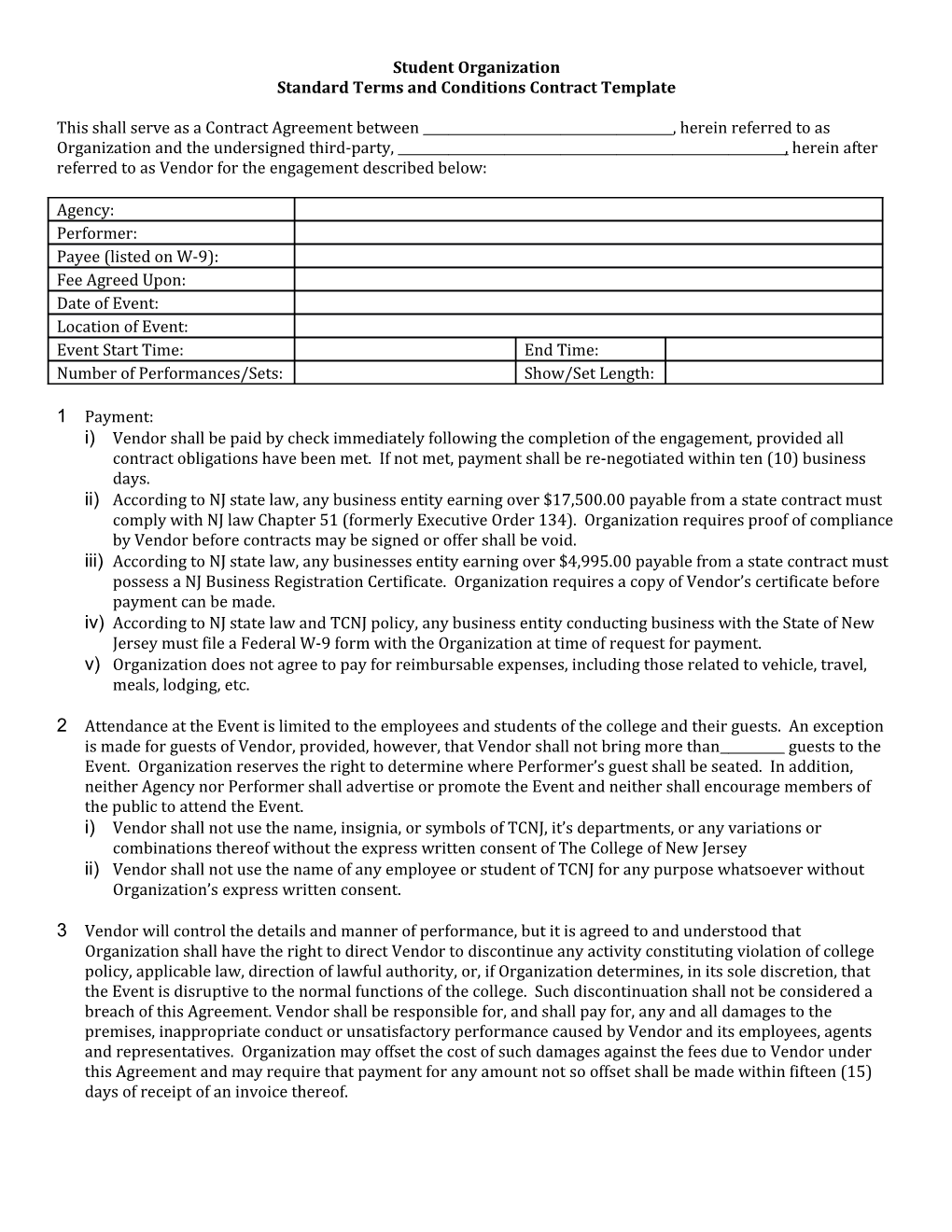 Standard Terms and Conditions Contract Template