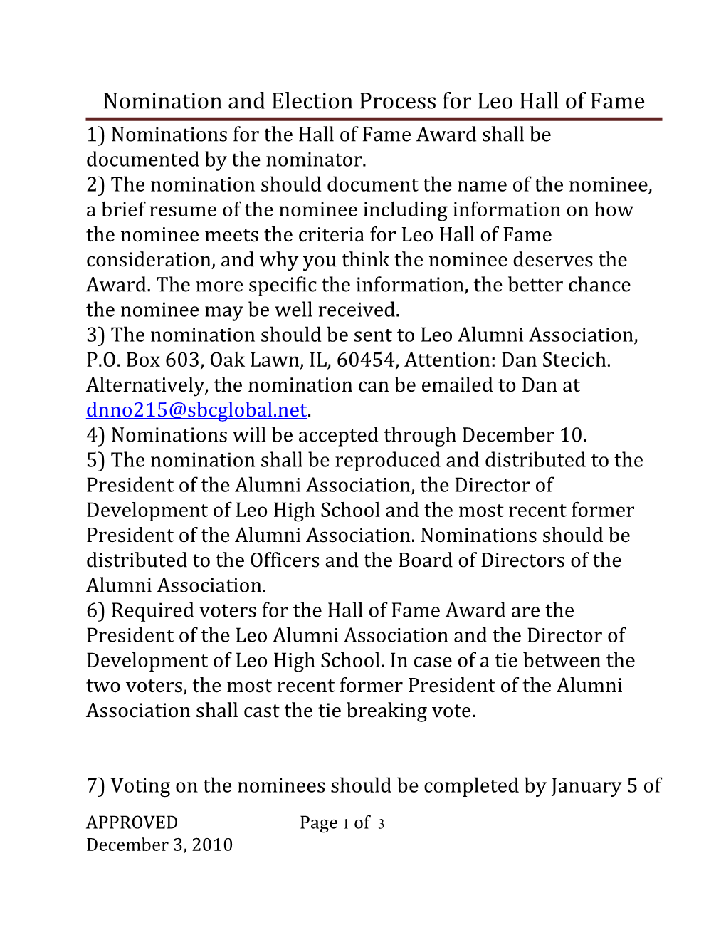 Nomination and Election Process for Leo Hall of Fame