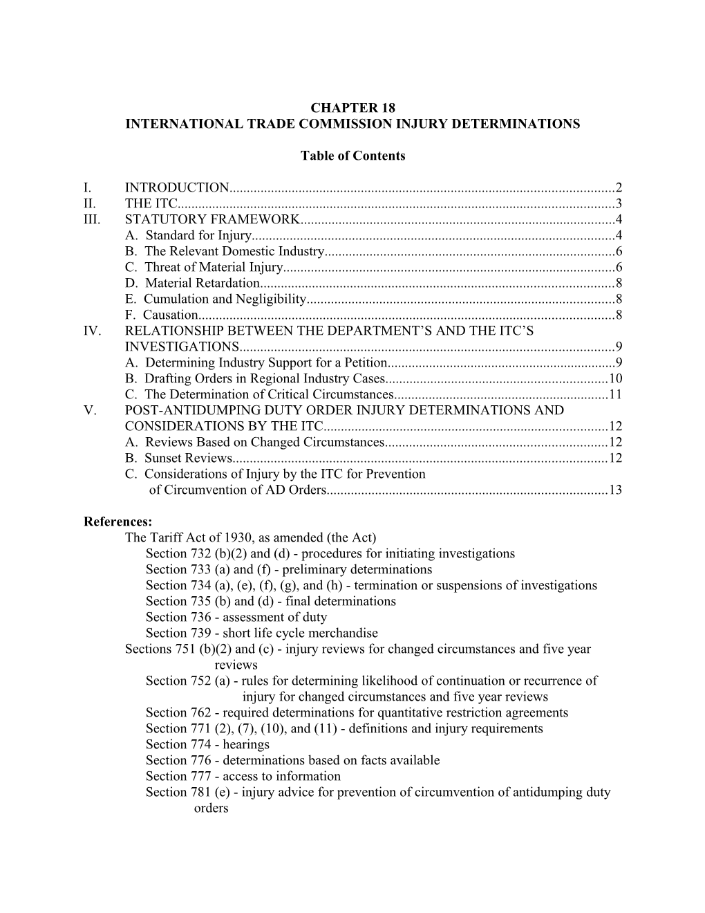 International Trade Commission Injury Determinations