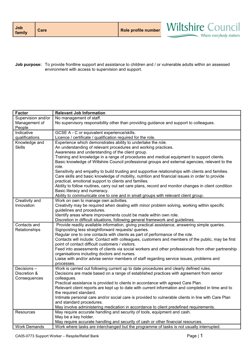 CA05-0773 Support Worker Respite/Relief Bankpage 1