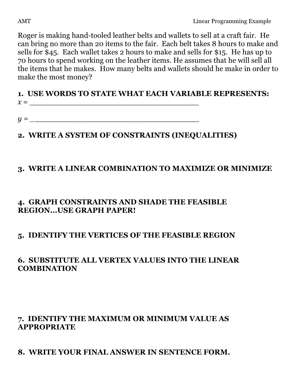 1. Use Words to State What Each Variable Represents