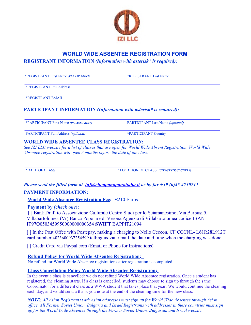 WWA Registration Form