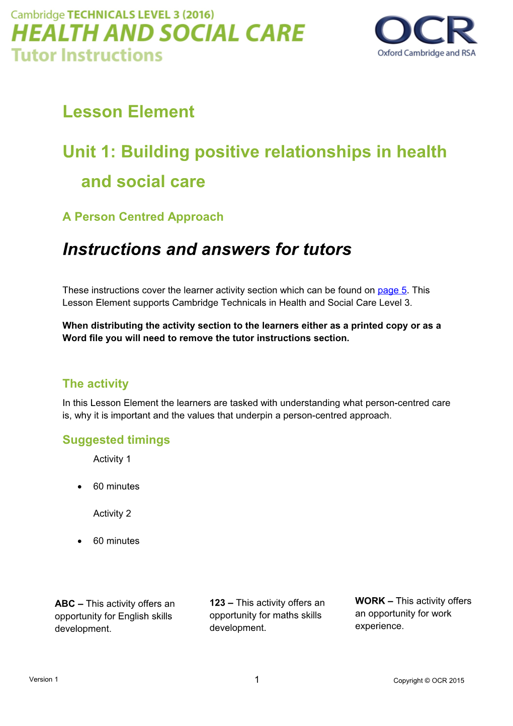 Cambridge Technicals in Health and Social Care Unit 1: Building Positive Relationships