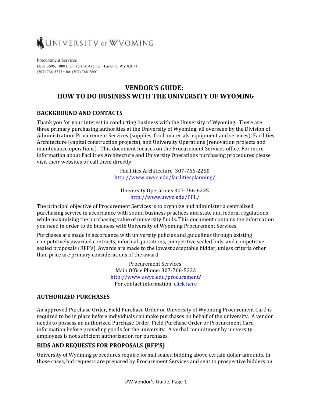 How to Do Business with the University of Wyoming