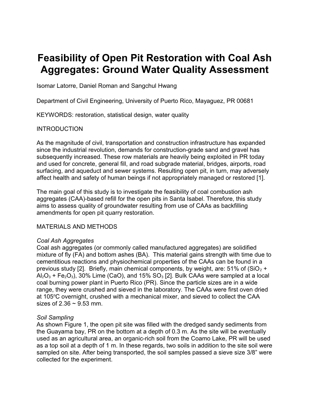 Explosives Sorption to Coal Ash Aggregates