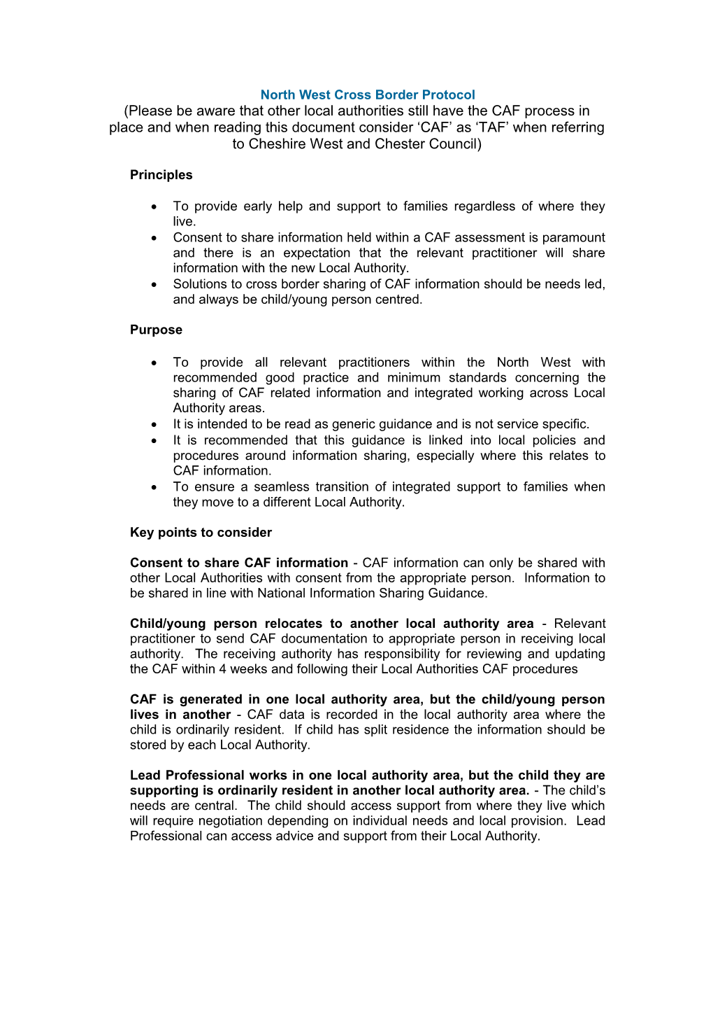 North West Cross Border Protocol