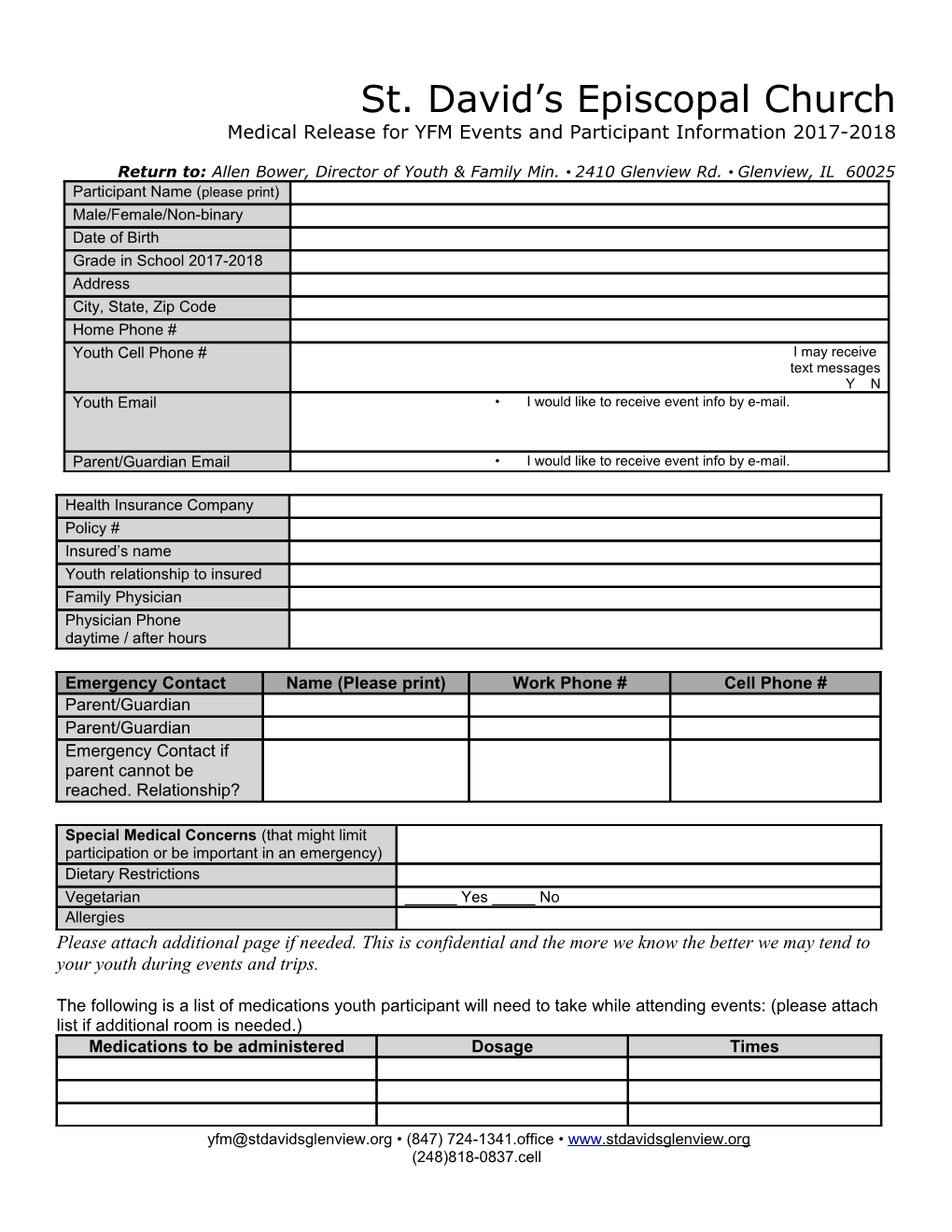 Medical Release for YFM Events and Participant Information 2017-2018