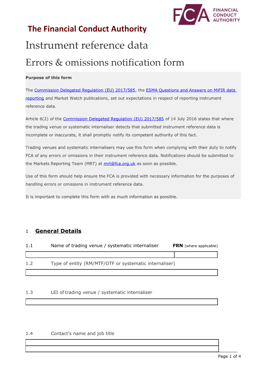 Errors & Omissions Notification Form