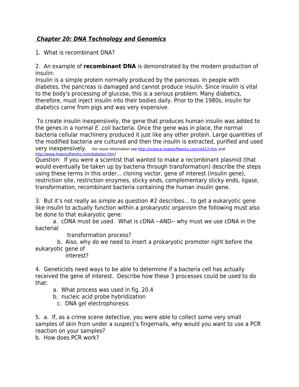 Chapter 20: DNA Technology and Genomics