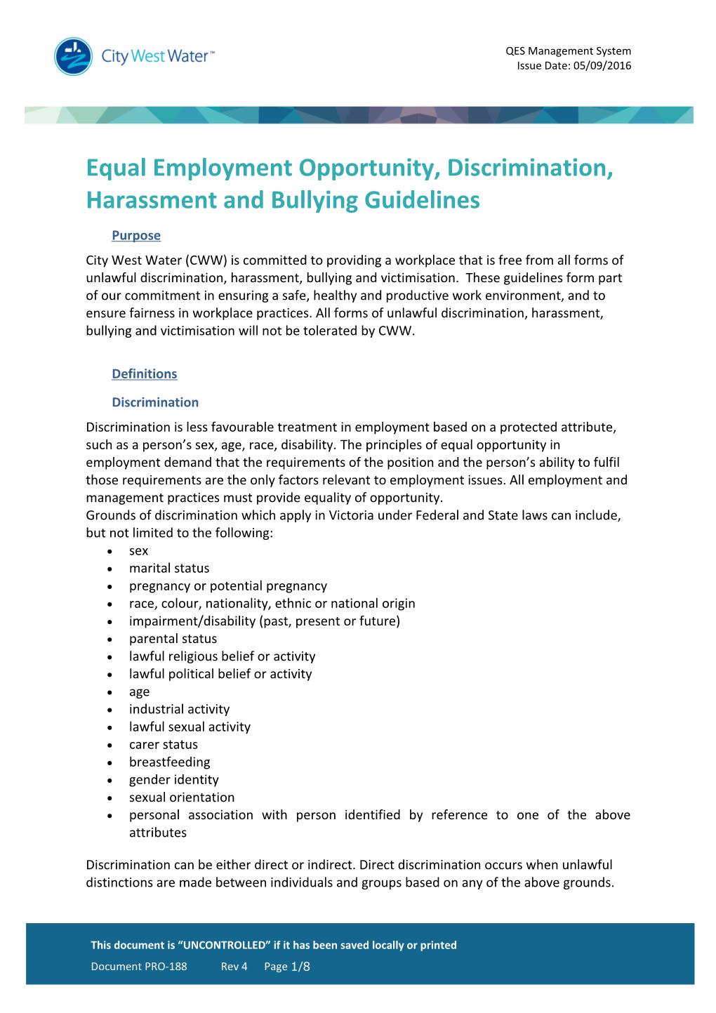 Equal Employment Opportunity Policy - City West Water