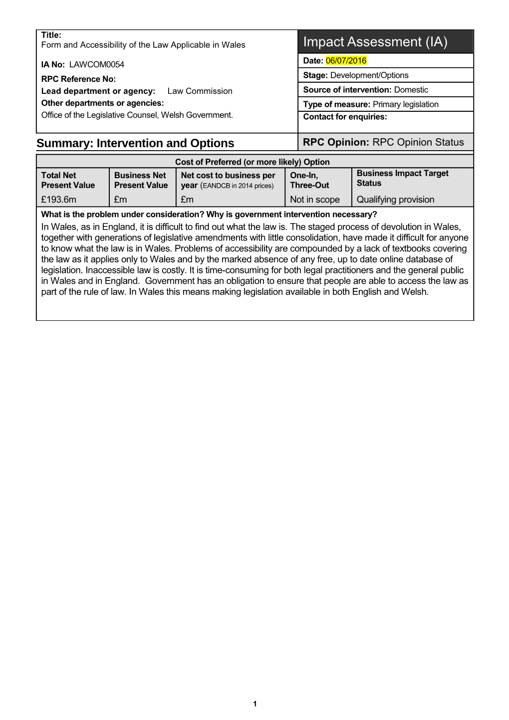 Summary: Intervention and Options