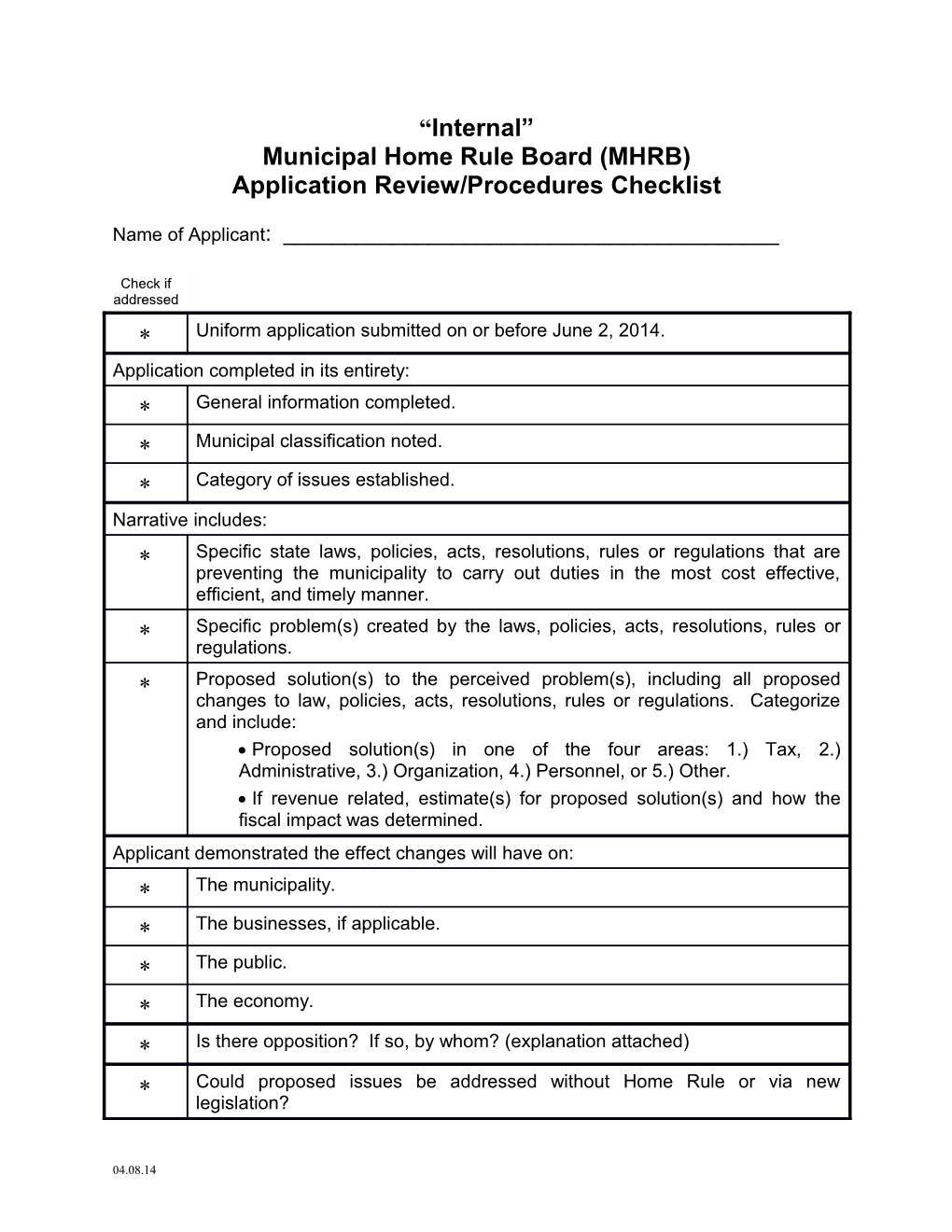 Home Rule Board Uniform Review Procedures-Checklist