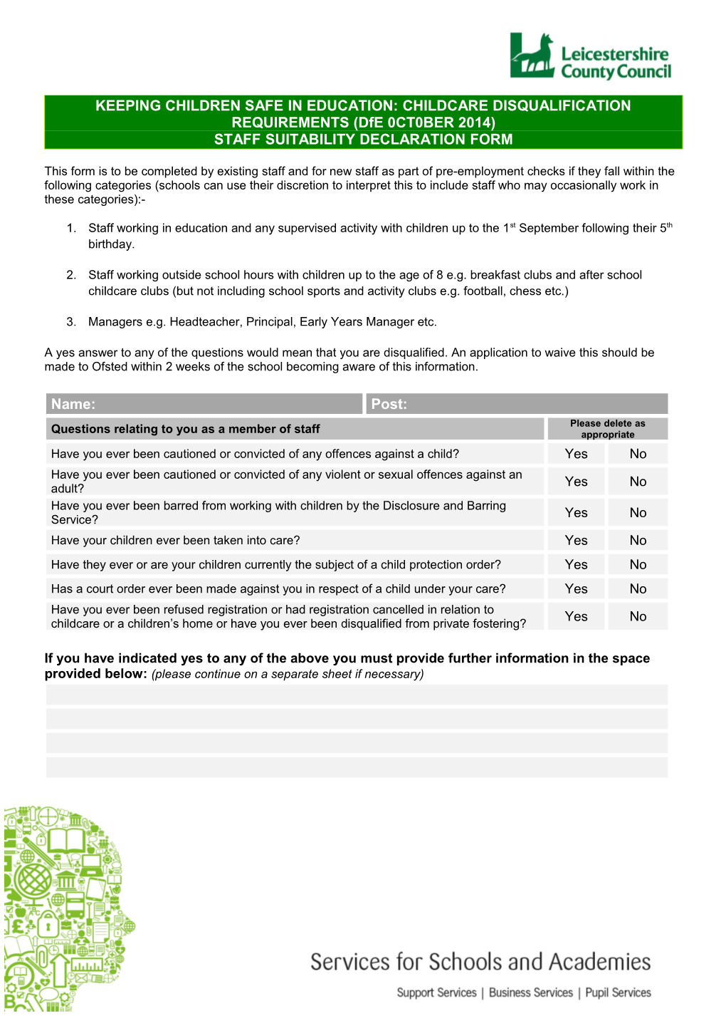 KEEPING CHILDREN SAFE in EDUCATION: CHILDCARE DISQUALIFICATION REQUIREMENTS (Dfe 0CT0BER 2014)