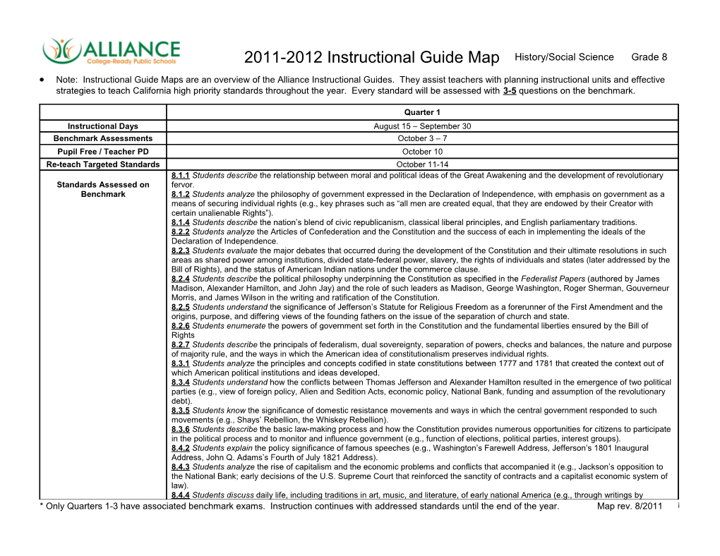 Note: Instructional Guide Maps Are an Overview of the Alliance Instructional Guides. They