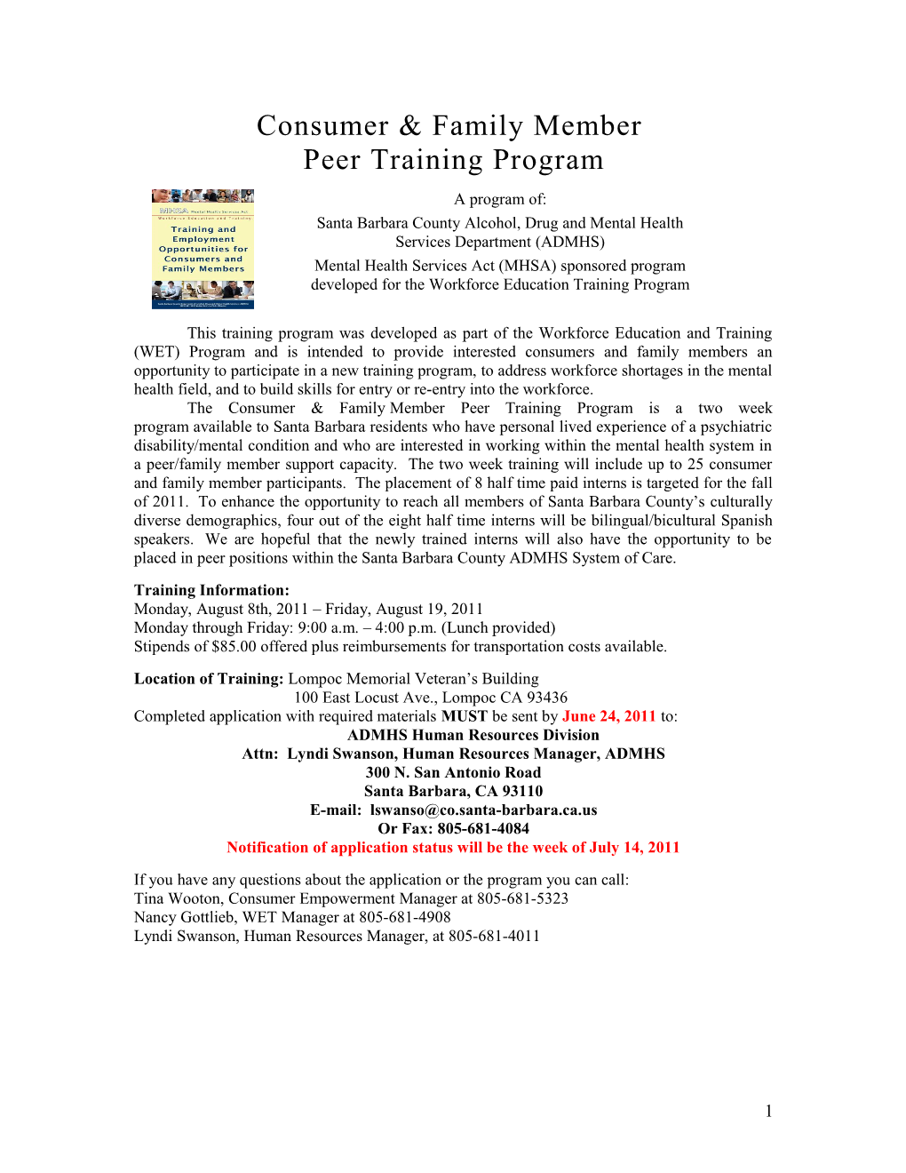 Peer Advocate 4 Week Training Program