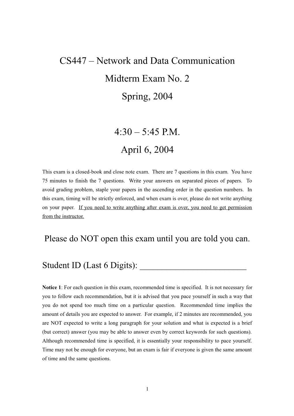 CS447 Network and Data Communication