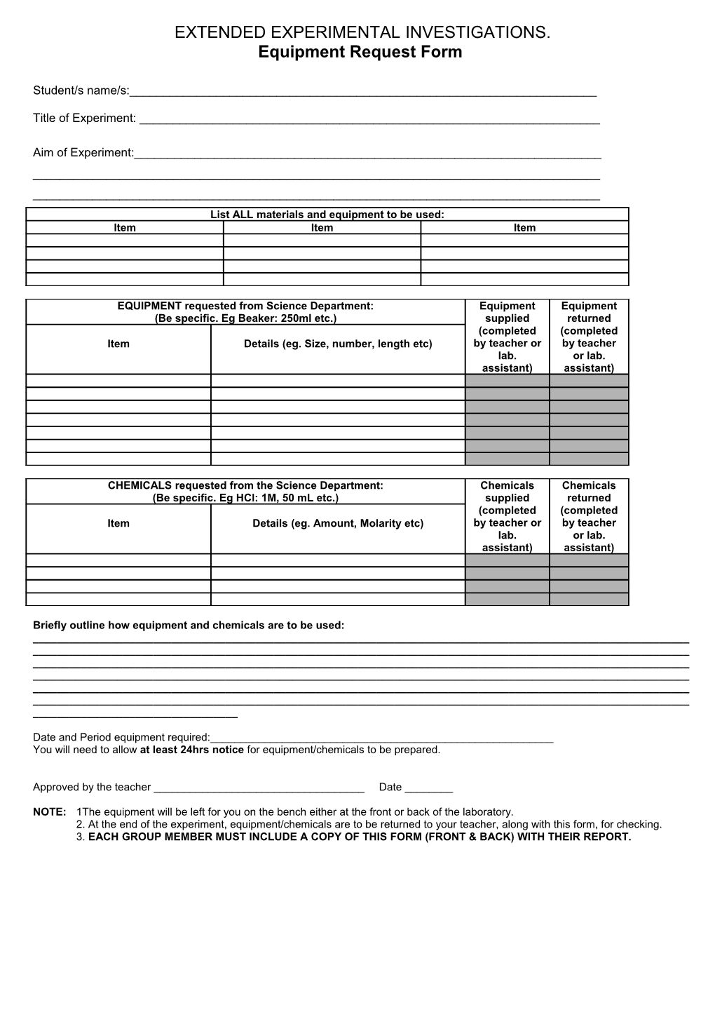 Extended Experimental Investigations