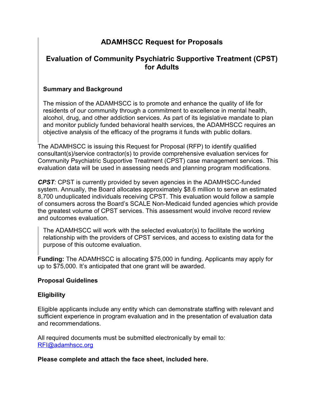 ADAMHSCC Request for Proposals