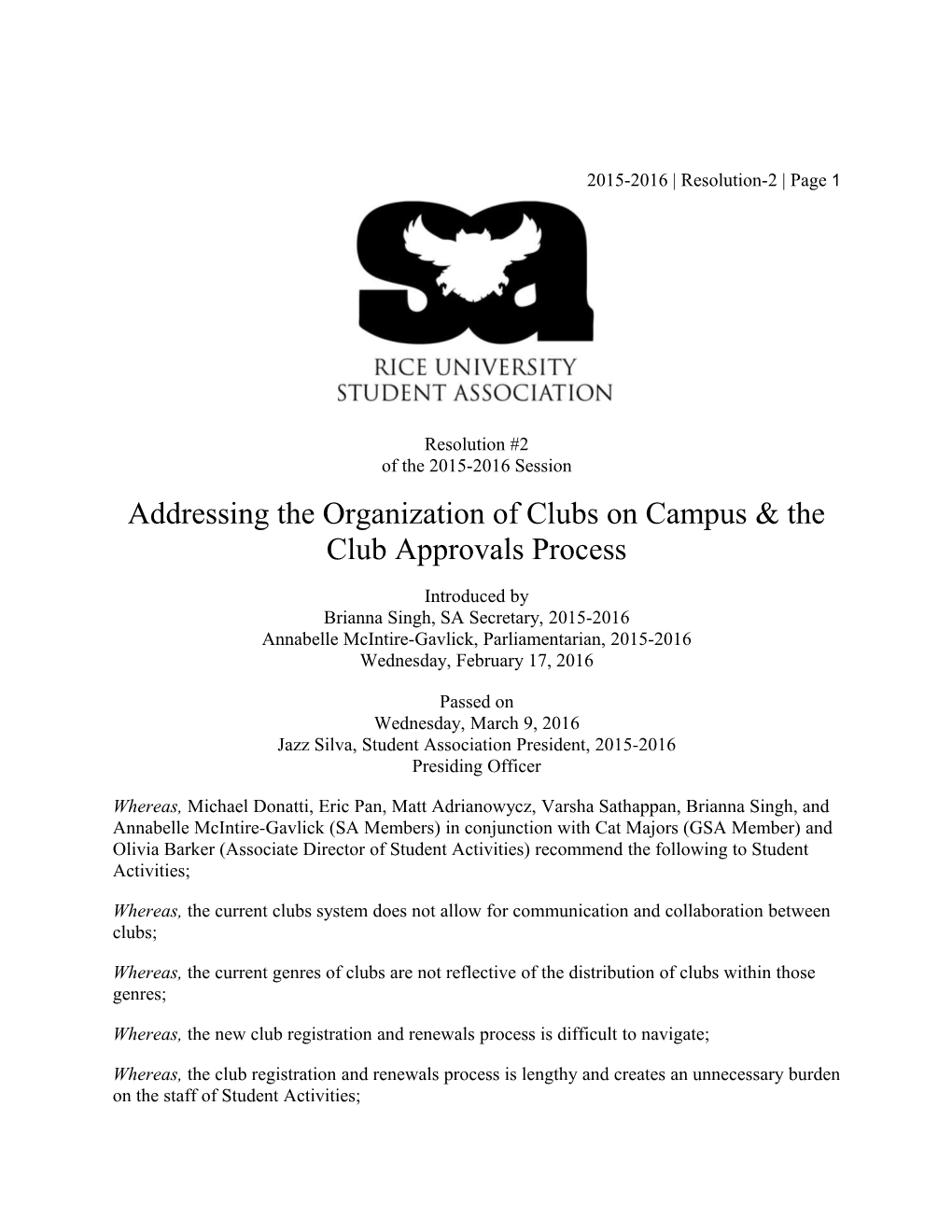 Addressing the Organization of Clubs on Campus & the Club Approvals Process