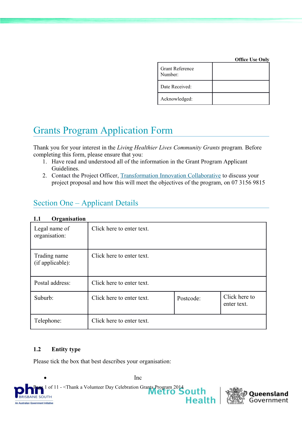 Youth Engagement Grant Program Application Form