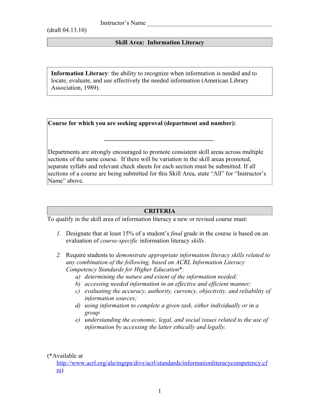 Skill Area: Information Literacy