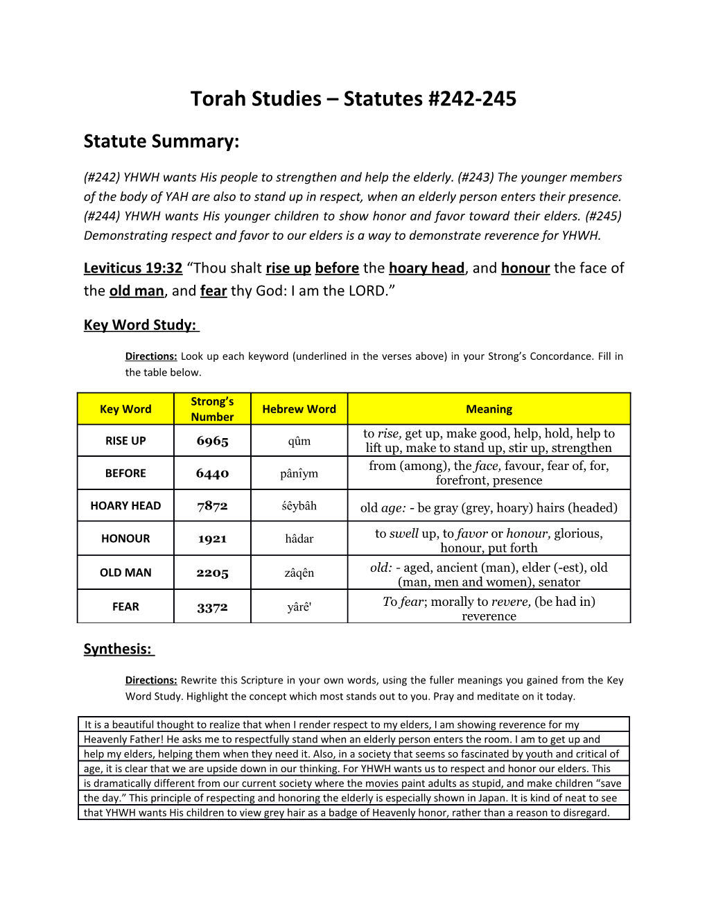 Torah Studies Statutes #242-245