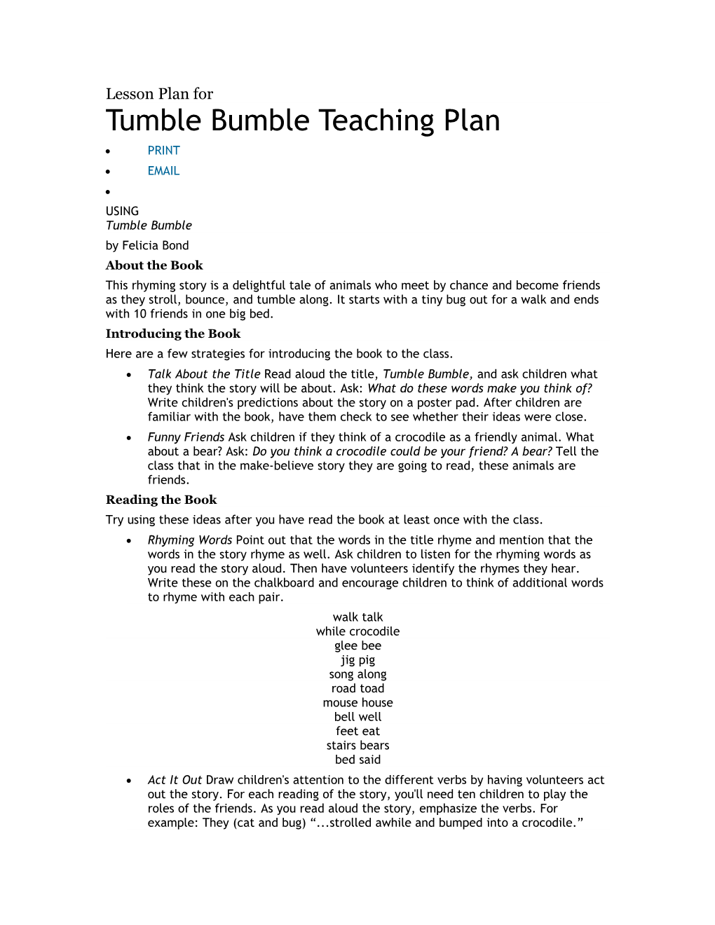 Tumble Bumble Teaching Plan
