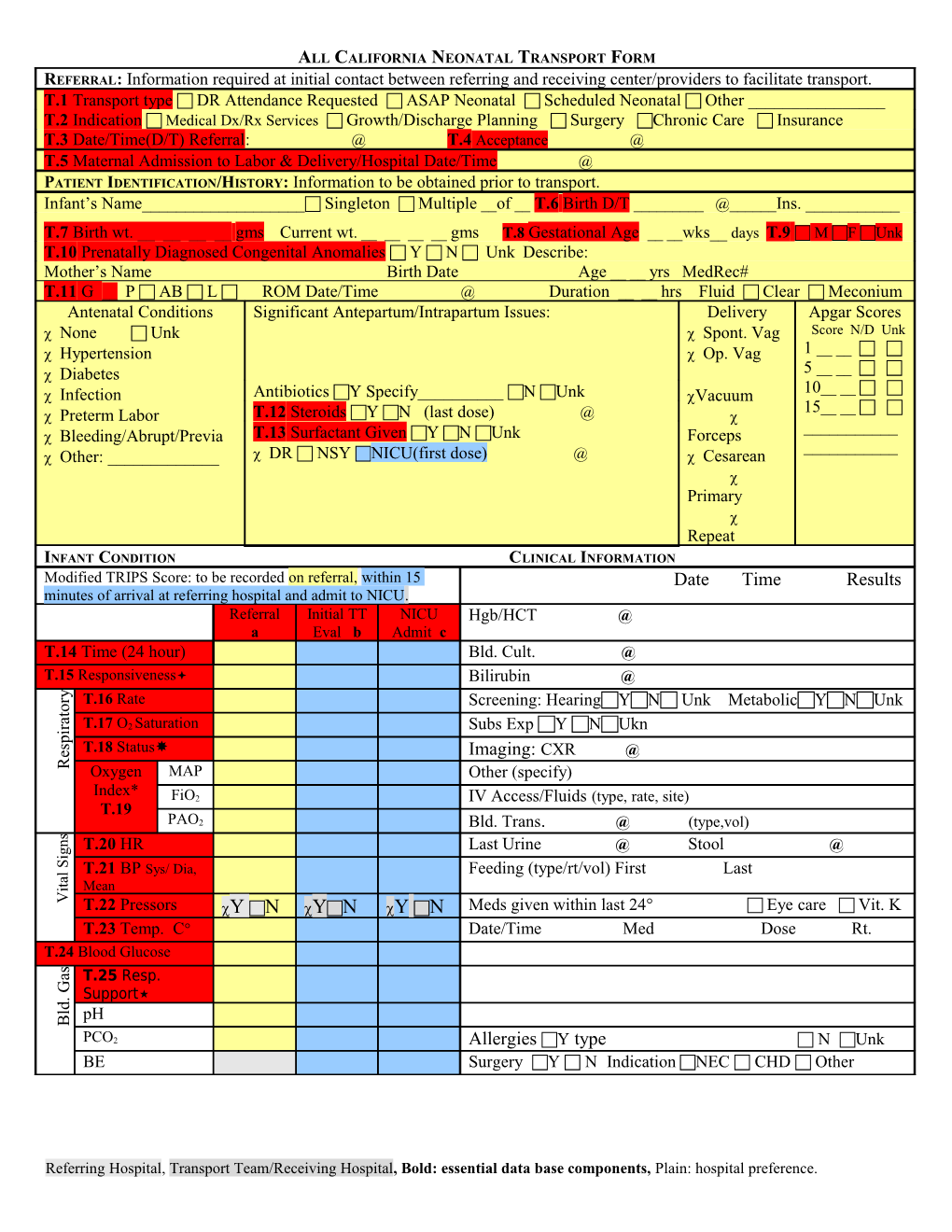 Draft 7 Neonatal Transport Form Draft 7